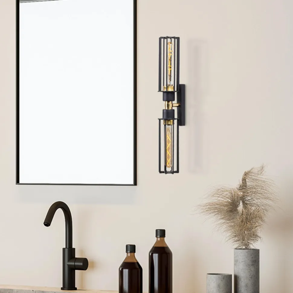 Seinävalaisin Linento Lighting Minot 2-osainen musta/kulta
