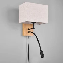 Seinävalaisin Trio Nilam lukuvalolla, 25cm, LED + E27, luonnonpuu