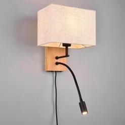 Seinävalaisin Trio Nilam lukuvalolla, 25cm, LED + E27, luonnonpuu
