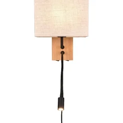 Seinävalaisin Trio Nilam lukuvalolla, 25cm, LED + E27, luonnonpuu