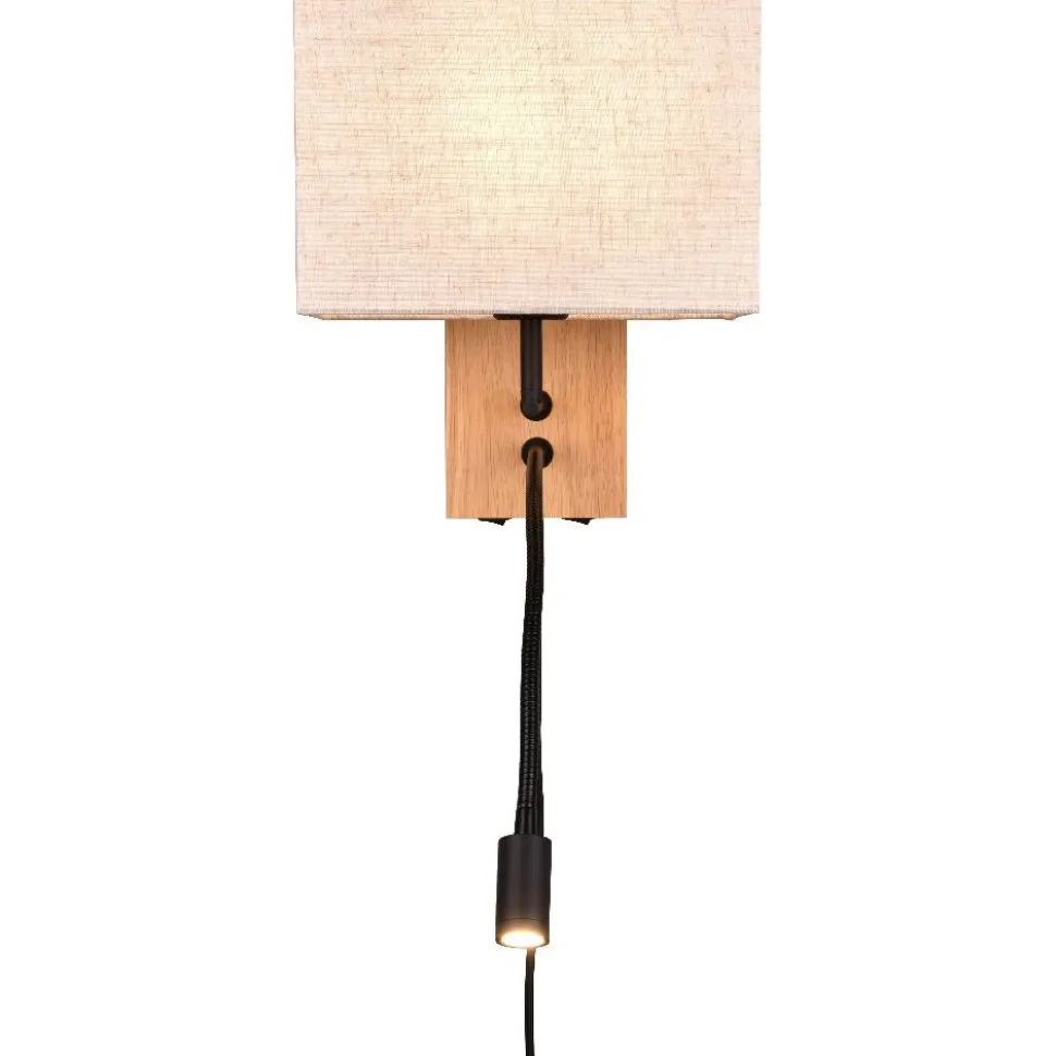 Seinävalaisin Trio Nilam lukuvalolla, 25cm, LED + E27, luonnonpuu