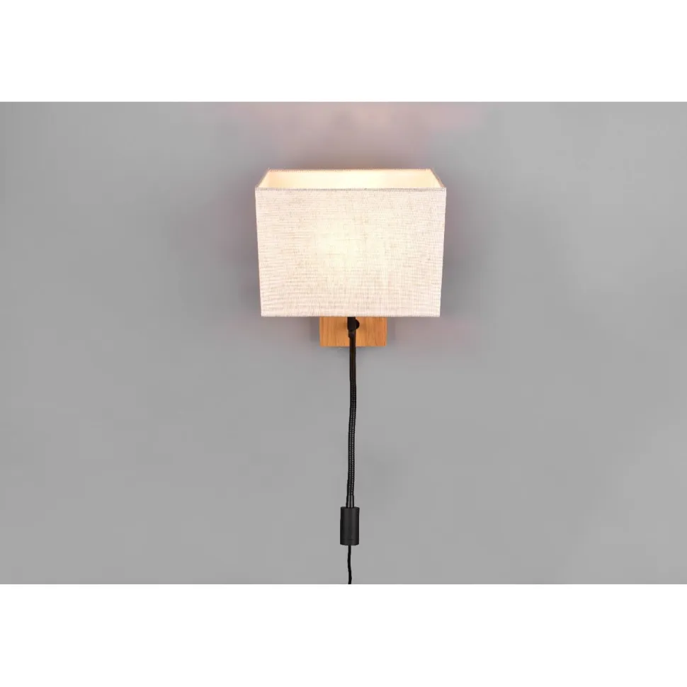 Seinävalaisin Trio Nilam lukuvalolla, 25cm, LED + E27, luonnonpuu