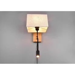 Seinävalaisin Trio Nilam lukuvalolla, 25cm, LED + E27, luonnonpuu