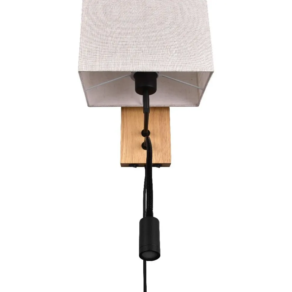 Seinävalaisin Trio Nilam lukuvalolla, 25cm, LED + E27, luonnonpuu