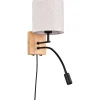 Seinävalaisin Trio Nilam lukuvalolla, 18cm, LED + E27, luonnonpuu