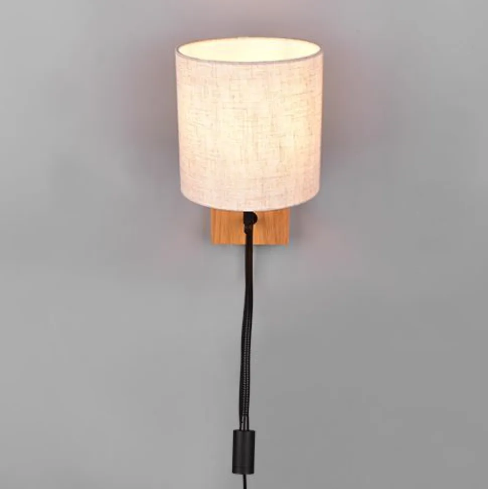 Seinävalaisin Trio Nilam lukuvalolla, 18cm, LED + E27, luonnonpuu