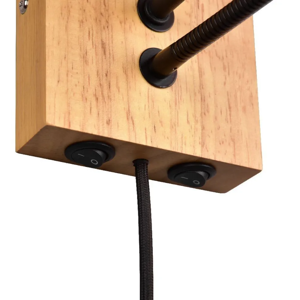 Seinävalaisin Trio Nilam lukuvalolla, 18cm, LED + E27, luonnonpuu