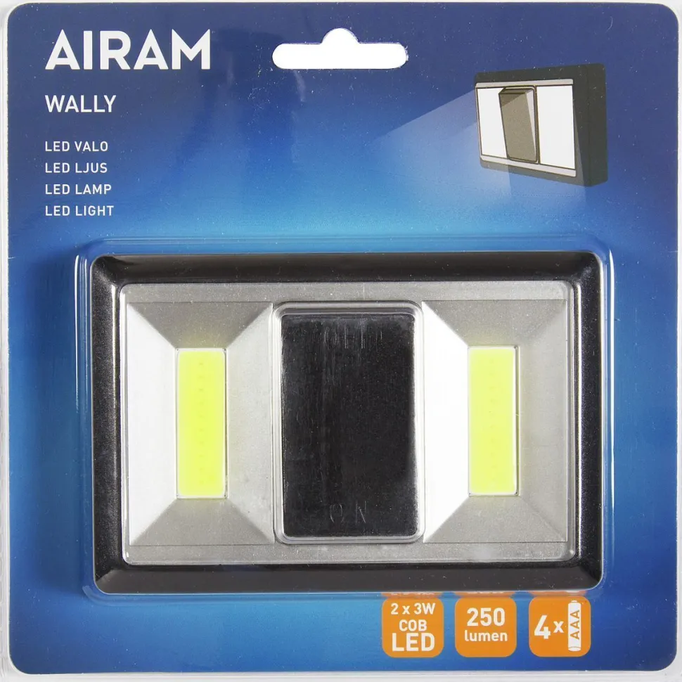 Seinävalo Airam Wally, 2x3W COB LED, 250lm, paristokäyttöinen