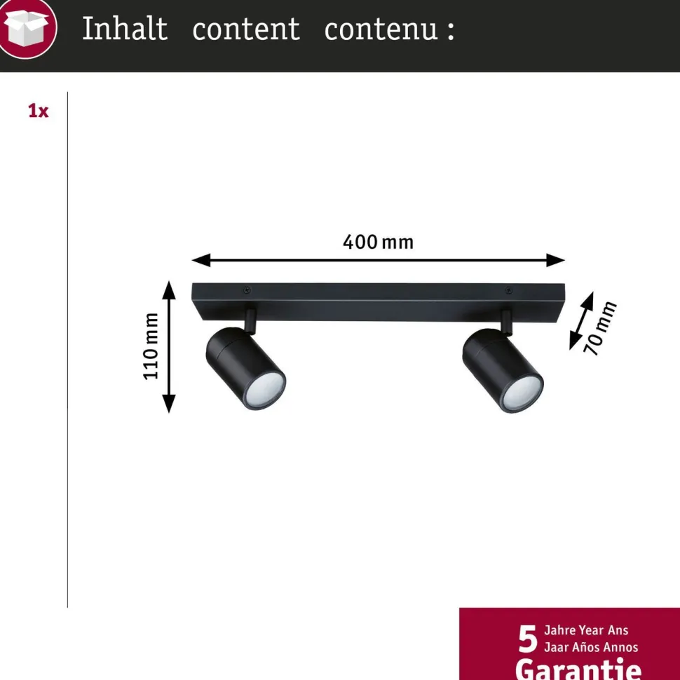 Spottivalaisin Paulmann Zyli 2-osainen IP44 GU10 max. 2x10W himmennettävä mattamusta
