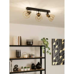 Spottivalaisin Eglo Sambatello 3-osainen 70x28cm harjattu messinki/musta