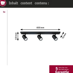 Spottivalaisin Paulmann Zyli 3-osainen IP44 GU10 max. 3x10W himmennettävä mattamusta