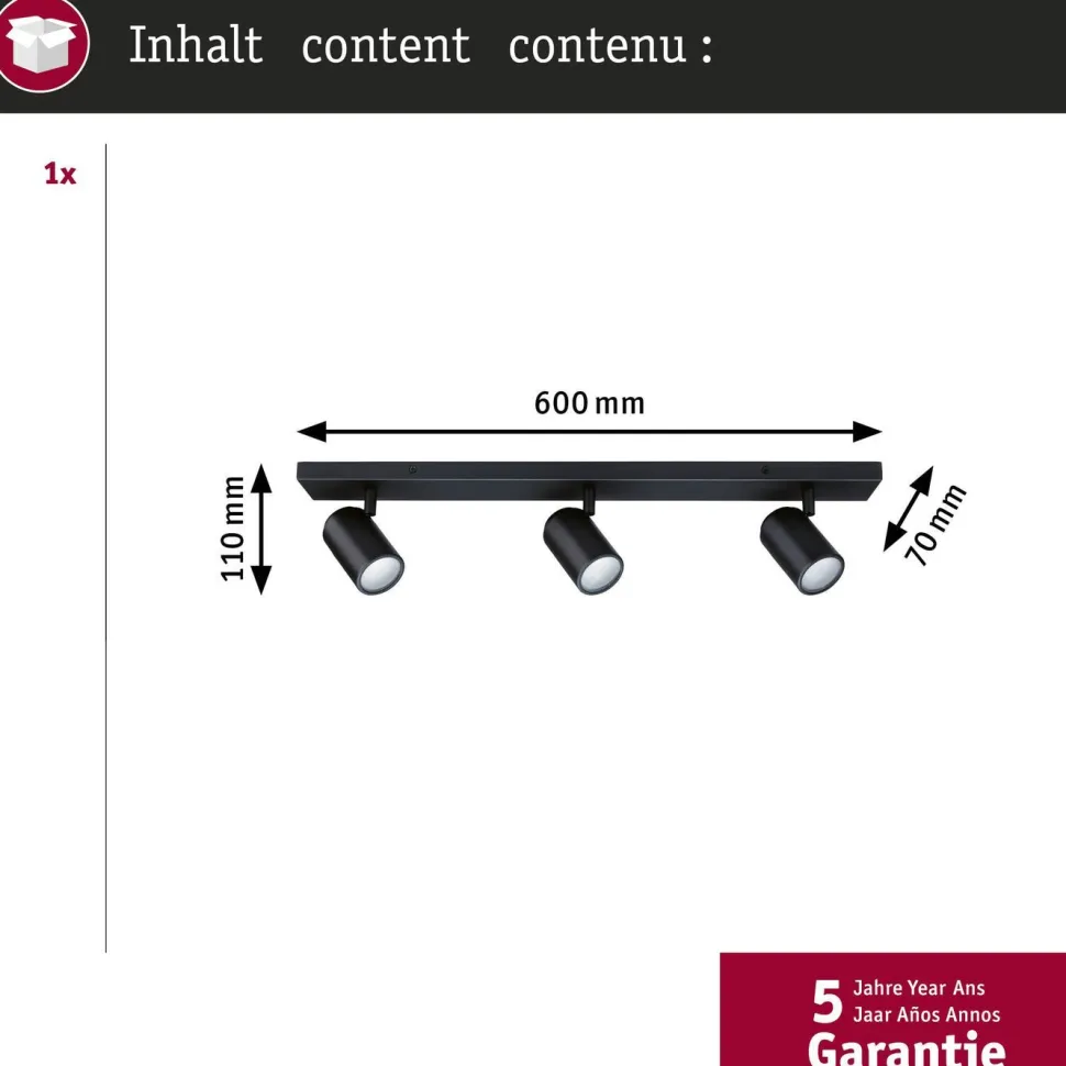 Spottivalaisin Paulmann Zyli 3-osainen IP44 GU10 max. 3x10W himmennettävä mattamusta