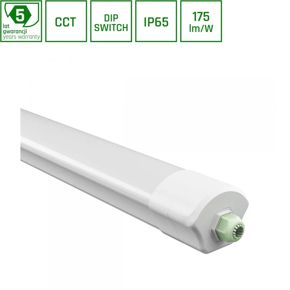 Teollisuusvalaisin Spectrum Limea Vario Hermetic 1500x86x70mm 30/40/50W CCT 120° IP65 IK08 valkoinen