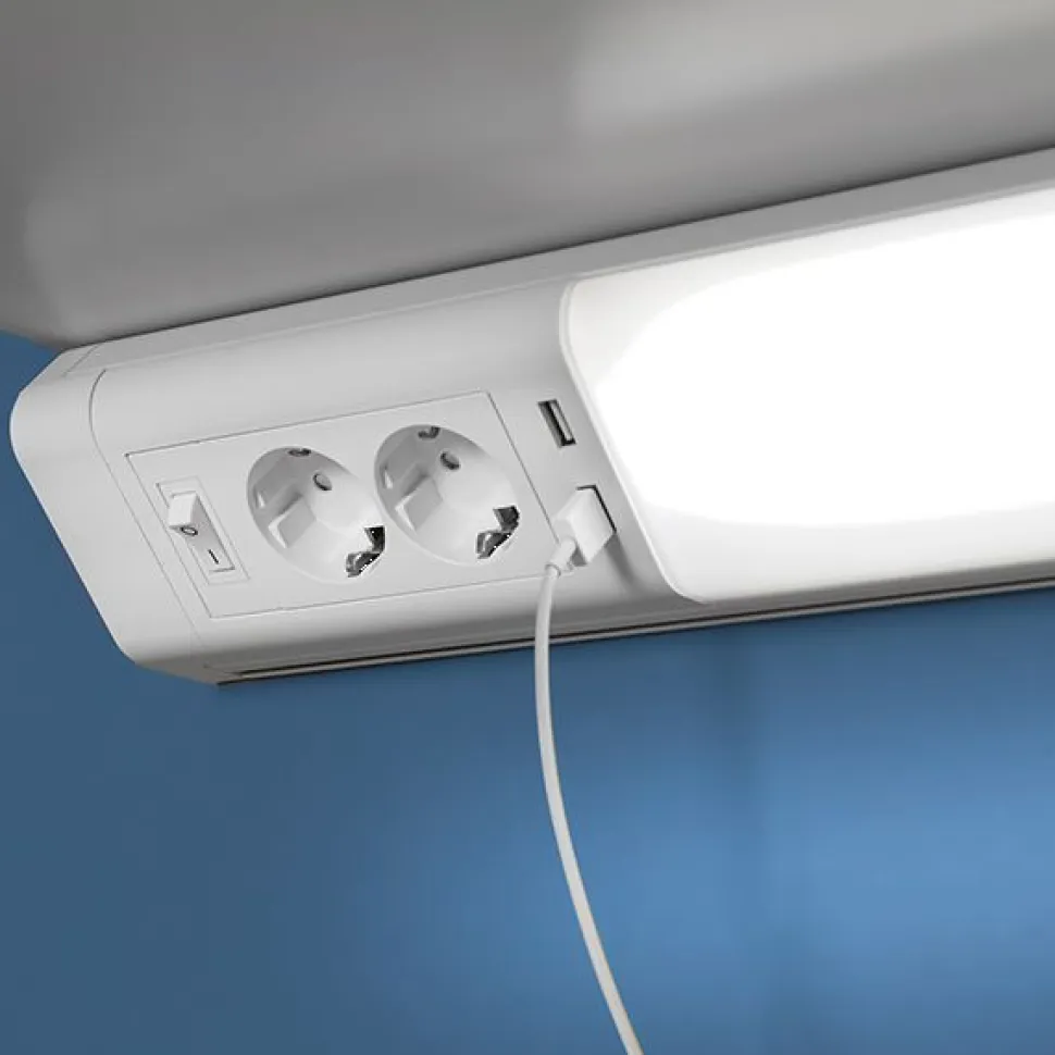 Työpistevalaisin Elektra LED 10 W 2xUSB-paikka 2xPistokepaikka 518 mm