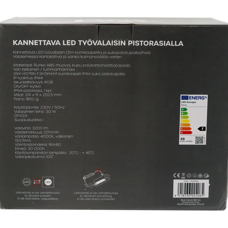 Työvalaisin Led Energie, 30W, 3200lm, IP44, kannettava, pistorasialla