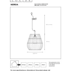 Ulkoriippuvalaisin Lucide Nerida Ø35cm, 1xE27, IP44, luonnollinen