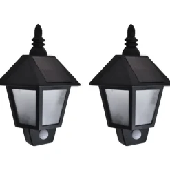 Ulkoseinävalaisimet aurinkoenergia, 2 kpl, liiketunnistin, musta