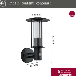 Ulkoseinävalaisin liiketunnistimella Paulmann Classic, IP44, 17.3cm, tummanharmaa