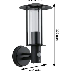 Ulkoseinävalaisin liiketunnistimella Paulmann Classic, IP44, 17.3cm, tummanharmaa