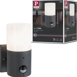 Ulkoseinävalaisin liiketunnistimella Paulmann Tubs, IP44, 10.5x13cm, mattaharmaa