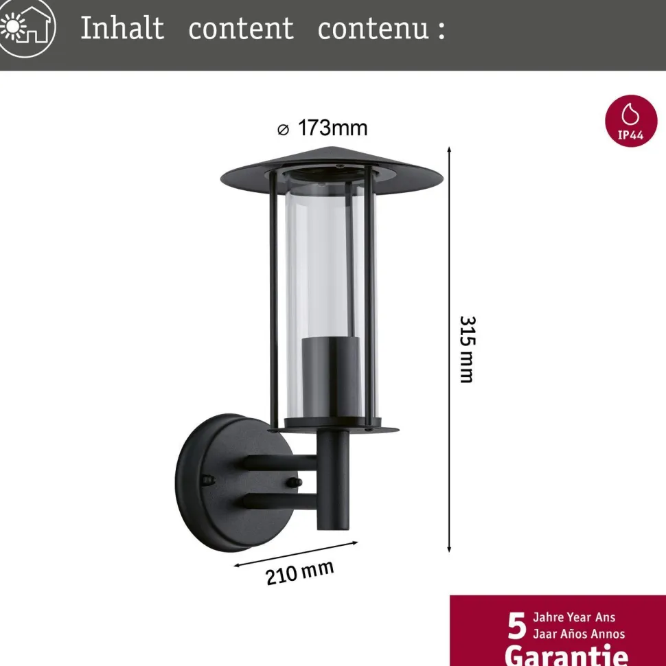 Ulkoseinävalaisin Paulmann Classic, IP44, 17.3cm, tummanharmaa