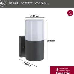 Ulkoseinävalaisin Paulmann Tubs, IP44, 10.5x12.3cm, mattaharmaa