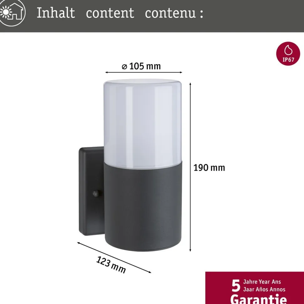 Ulkoseinävalaisin Paulmann Tubs, IP44, 10.5x12.3cm, mattaharmaa