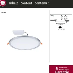 Upotettava LED-paneeli Paulmann VariFit Areo, IP44, Ø23cm, 16W, 4000K, himmennettävä, mattakromi
