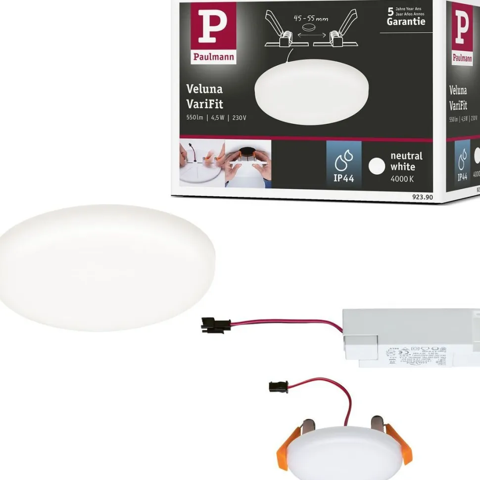 Upotettava LED-paneeli Paulmann Veluna, IP44, Ø7.5cm, 4.5W, 4000K, satiini