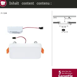Upotettava LED-paneeli Paulmann VariFit Veluna Edge, IP44, 9x9cm, 6W, 3000K, himmennettävä, valkoinen