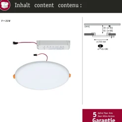 Upotettava LED-paneeli Paulmann VariFit Veluna, IP44, Ø21.5cm, 22W, 4000K, himmennettävä, satiini