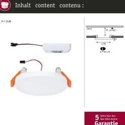 Upotettava LED-paneeli Paulmann VariFit Veluna Edge, IP44, Ø9cm, 6W, 4000K, valkoinen