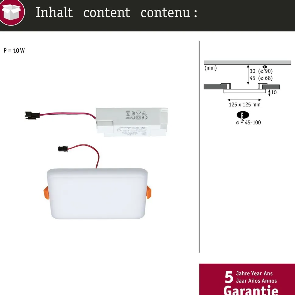 Upotettava LED-paneeli Paulmann Veluna, IP44, 12.5x12.5cm, 8.5W, 4000K, satiini
