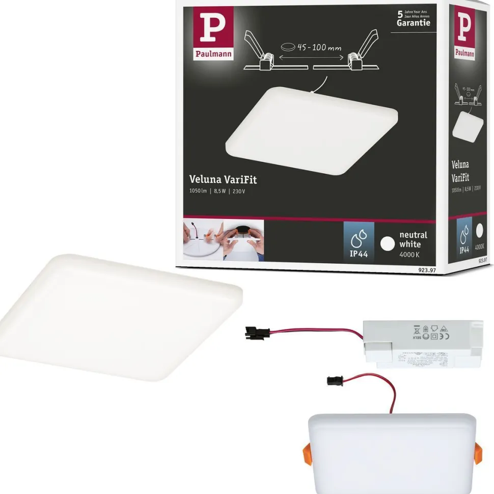 Upotettava LED-paneeli Paulmann Veluna, IP44, 12.5x12.5cm, 8.5W, 4000K, satiini