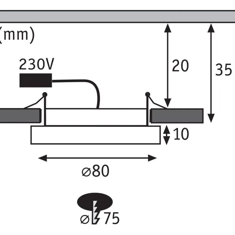 Upotettava LED-paneeli Paulmann Areo, Ø8cm, 5W, 3000K, mattanikkeli