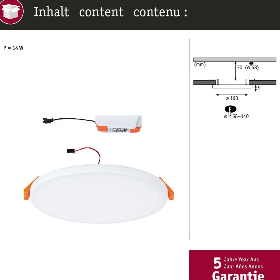 Upotettava LED-paneeli Paulmann VariFit Veluna Edge, IP44, Ø16cm, 12W, 3000K, valkoinen