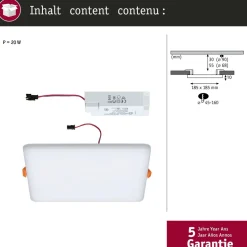 Upotettava LED-paneeli Paulmann Veluna, IP44, 18.5x18.5cm, 17W, 3000K, satiini