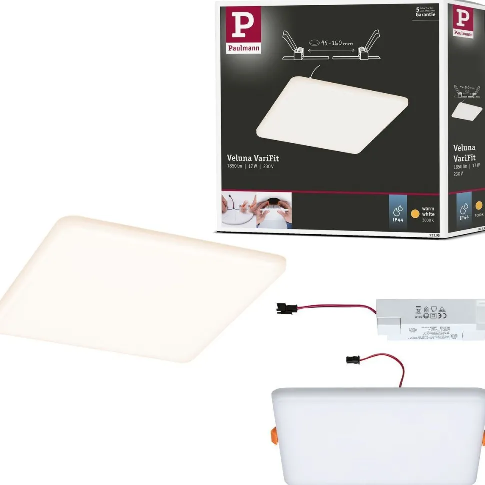 Upotettava LED-paneeli Paulmann Veluna, IP44, 18.5x18.5cm, 17W, 3000K, satiini