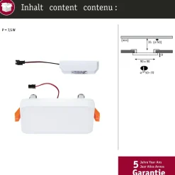 Upotettava LED-paneeli Paulmann VariFit Veluna Edge, IP44, 9x9cm, 6W, 4000K, valkoinen