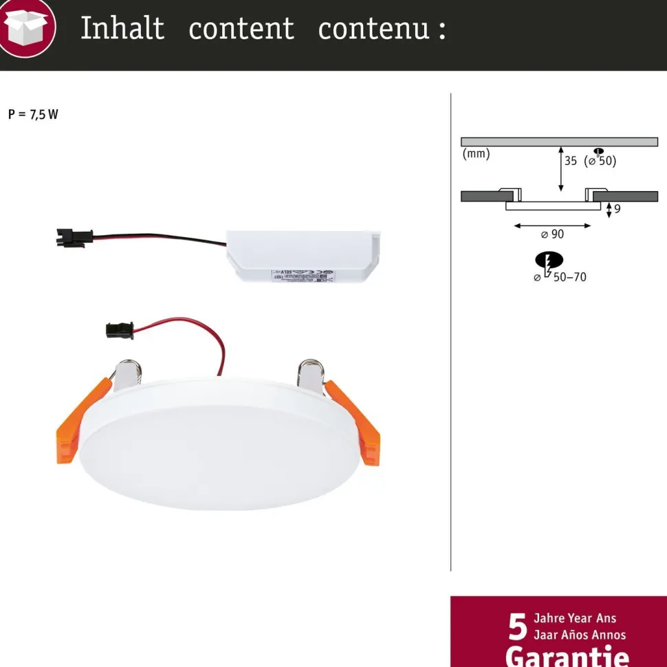 Upotettava LED-paneeli Paulmann VariFit Veluna Edge, IP44, Ø9cm, 6W, 3000K, valkoinen