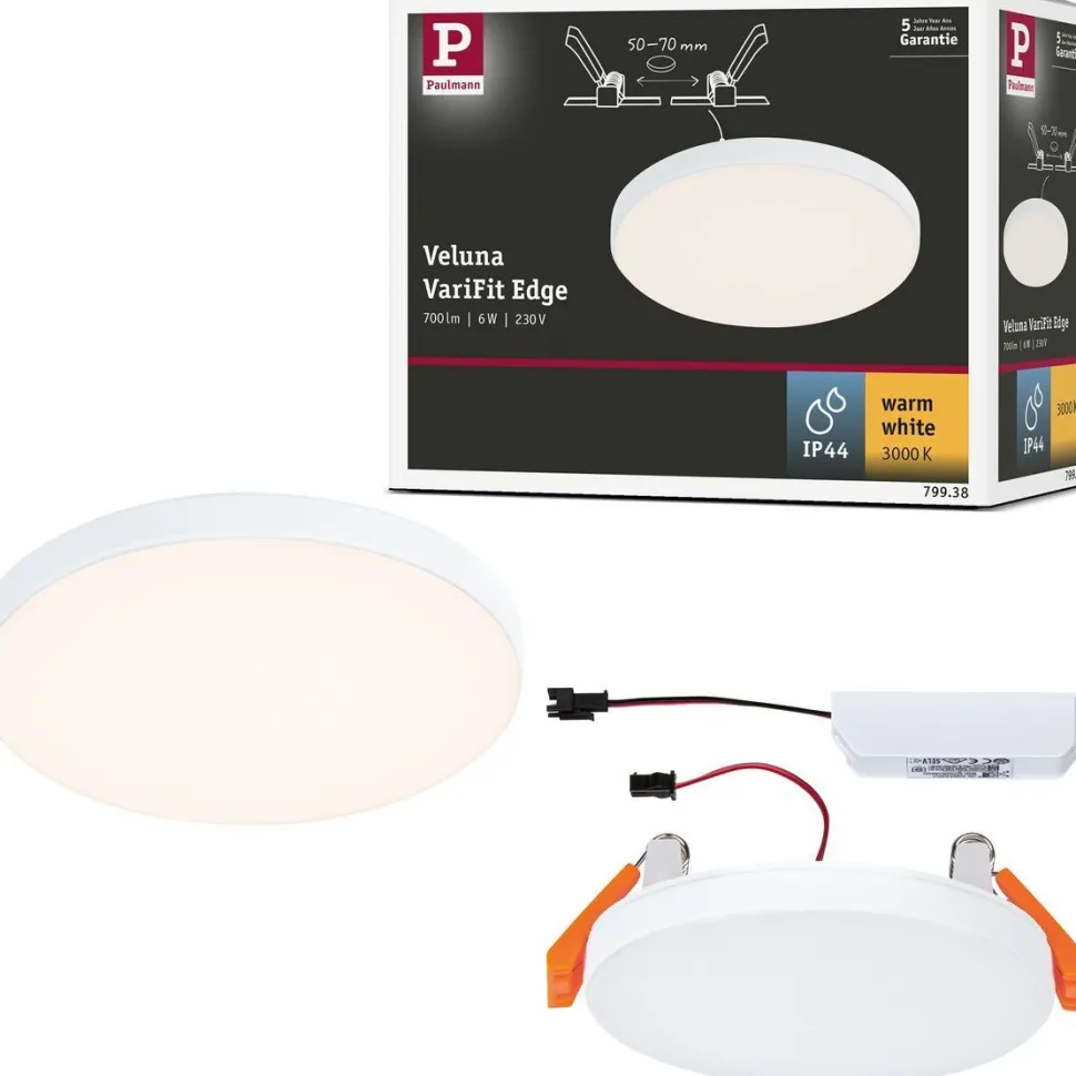 Upotettava LED-paneeli Paulmann VariFit Veluna Edge, IP44, Ø9cm, 6W, 3000K, valkoinen