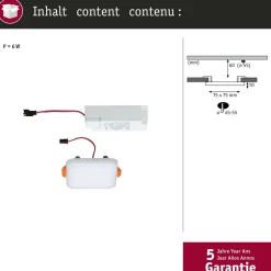 Upotettava LED-paneeli Paulmann Veluna, IP44, 7.5x7.5cm, 4.5W, 3000K, satiini