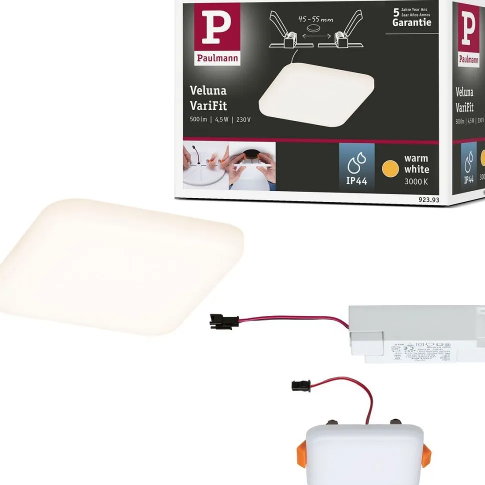 Upotettava LED-paneeli Paulmann Veluna, IP44, 7.5x7.5cm, 4.5W, 3000K, satiini