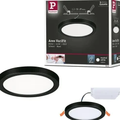 Upotettava LED-paneeli Paulmann VariFit Areo, IP44, Ø118mm, 6.5W, 4000K, musta