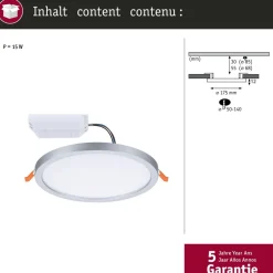 Upotettava LED-paneeli Paulmann VariFit Areo, IP44, Ø17.5cm, 13W, säädettävä värilämpötila, mattakromi