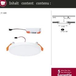 Upotettava LED-paneeli Paulmann VariFit Veluna Edge, IP44, Ø12cm, 8.5W, 4000K, valkoinen