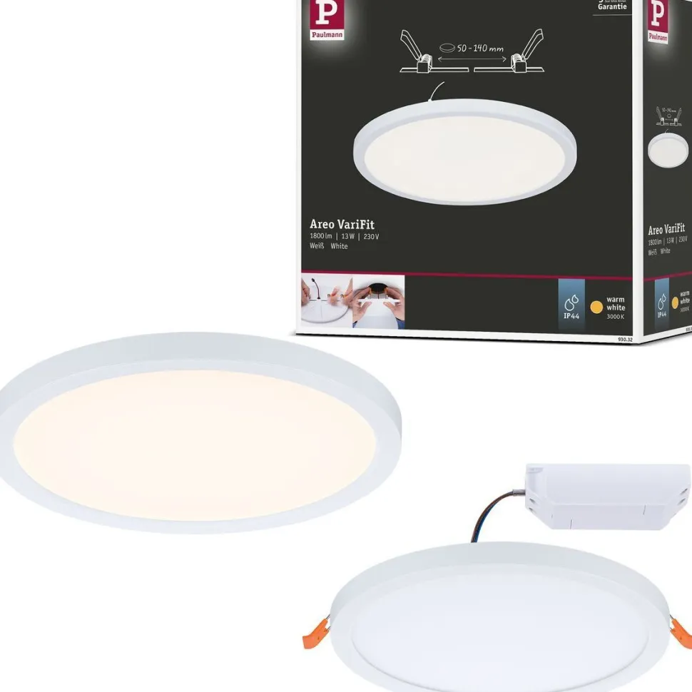 Upotettava LED-paneeli Paulmann VariFit Areo, IP44, Ø17.5cm, 13W, 4000K, mattakromi