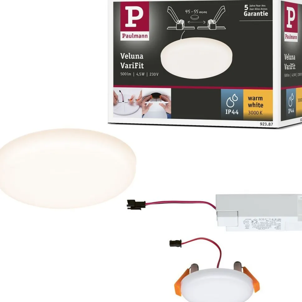 Upotettava LED-paneeli Paulmann Veluna, IP44, Ø7.5cm, 4.5W, 3000K, satiini