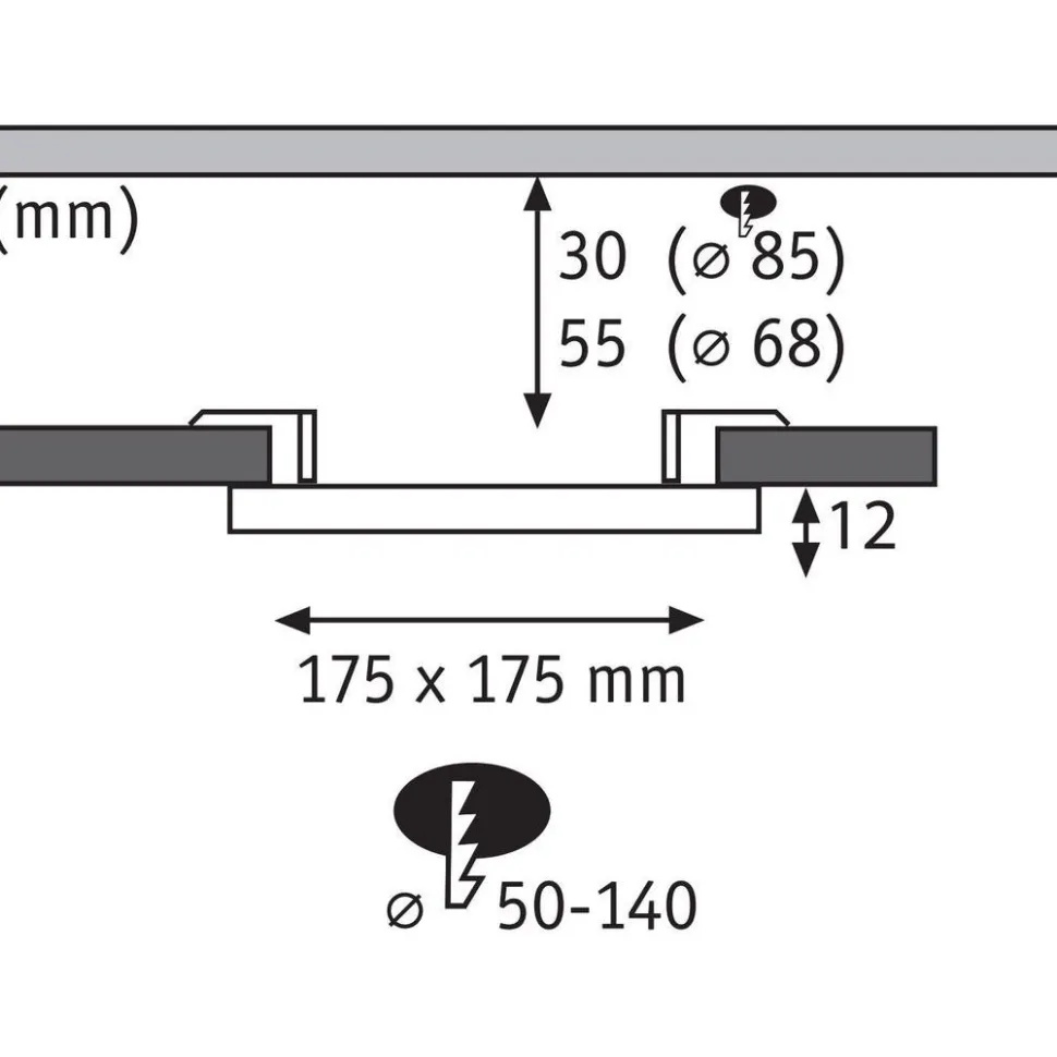 Upotettava LED-paneeli Paulmann VariFit Areo, IP44, 17.5x17.5cm, 13W, 3000K, himmennettävä, valkoinen