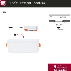 Upotettava LED-paneeli Paulmann VariFit Veluna Edge, IP44, 12x12cm, 8.5W, 4000K, valkoinen